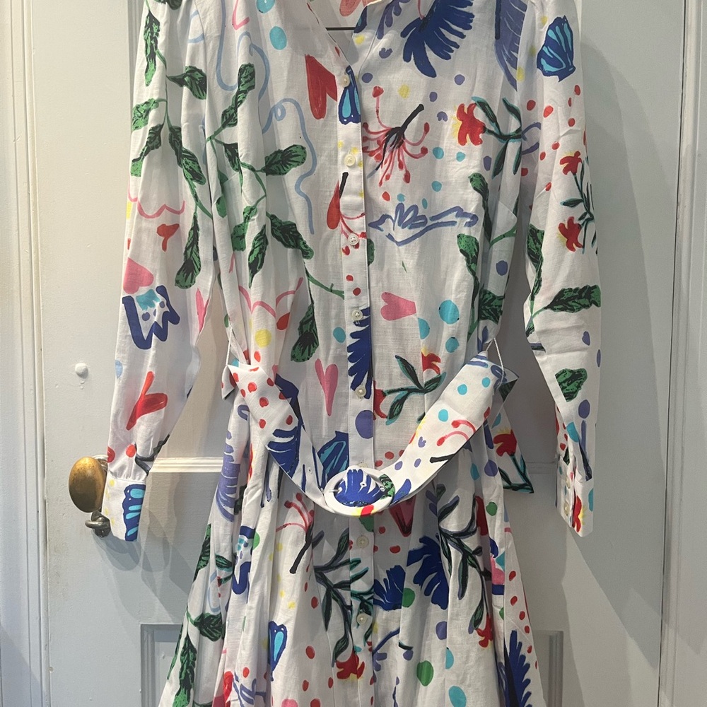 LOFT Red and Blue A-Line Shirt Dress - Picture 3 of 13